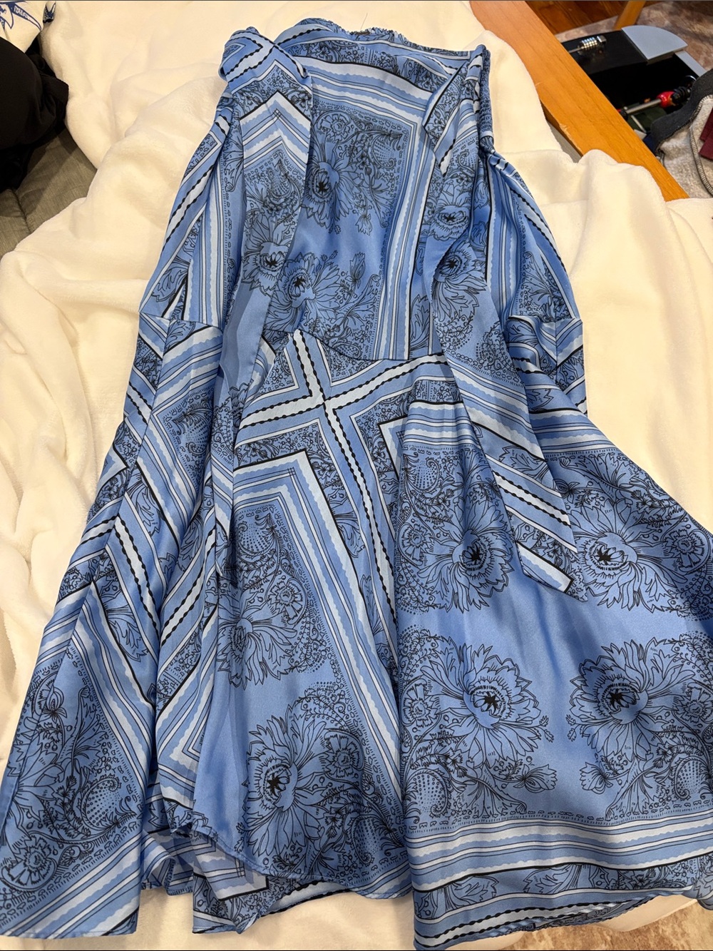 Blue Floral Free People Scarf-Style Midi Skirt